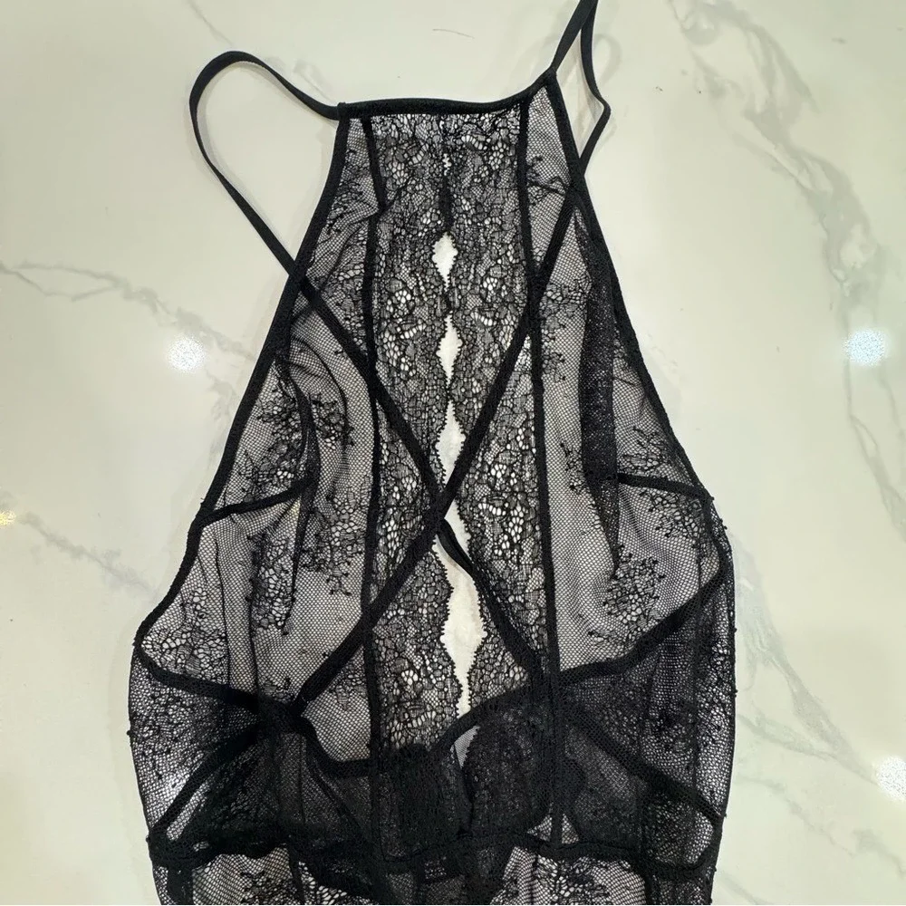 Victoria's Secret Teddy Lace Sheer Halter Small Black Women's